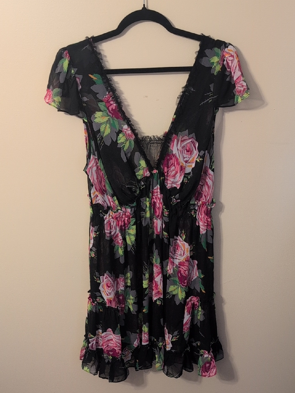 Betsey Johnson Intimates Sheer Floral Slip Dress Y2k